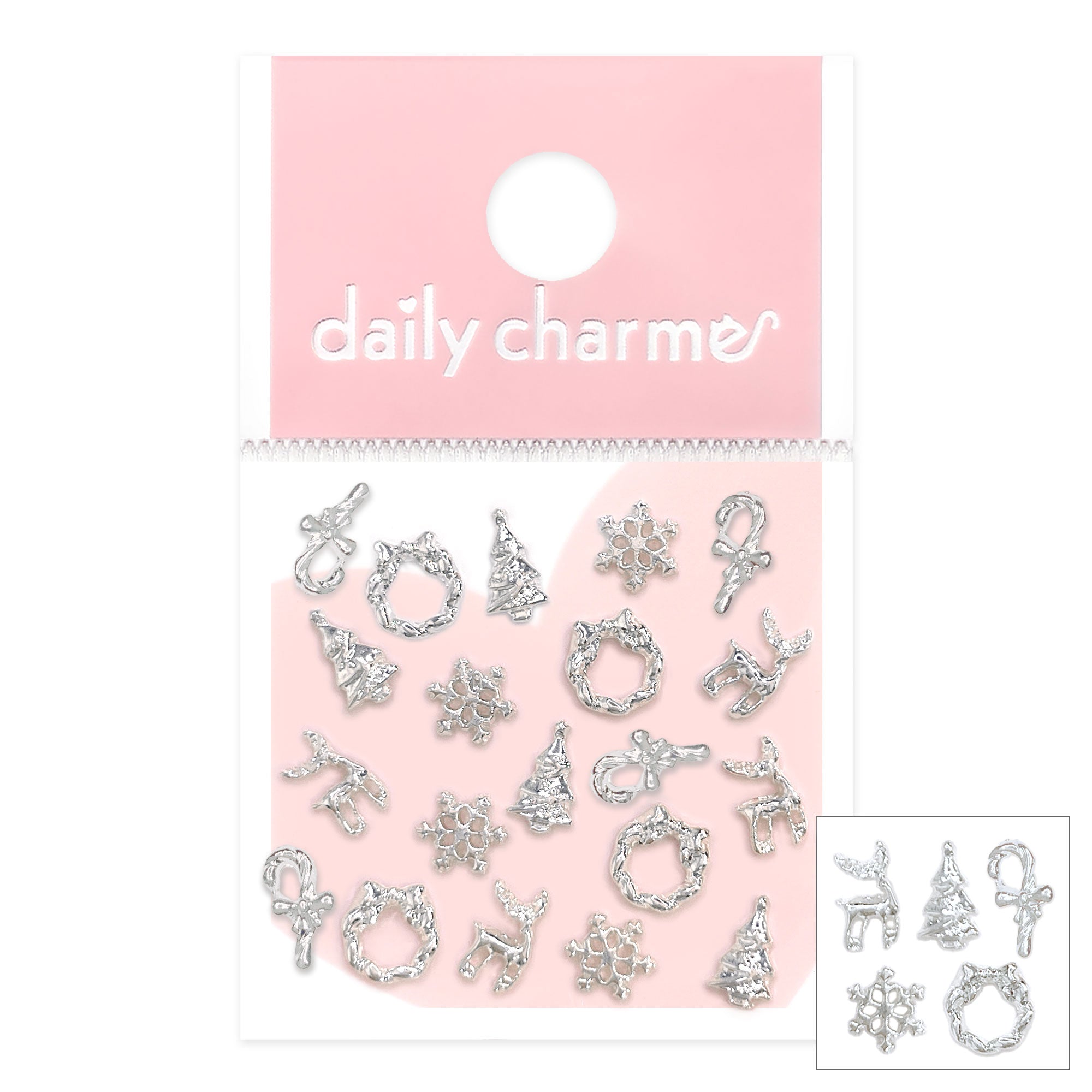 Mini Christmas Charms Mix / Silver Mini Christmas Charms Mix / Silver Tiny Snowflake Candy Cane Reindeer Wreath Nail Decor Metal