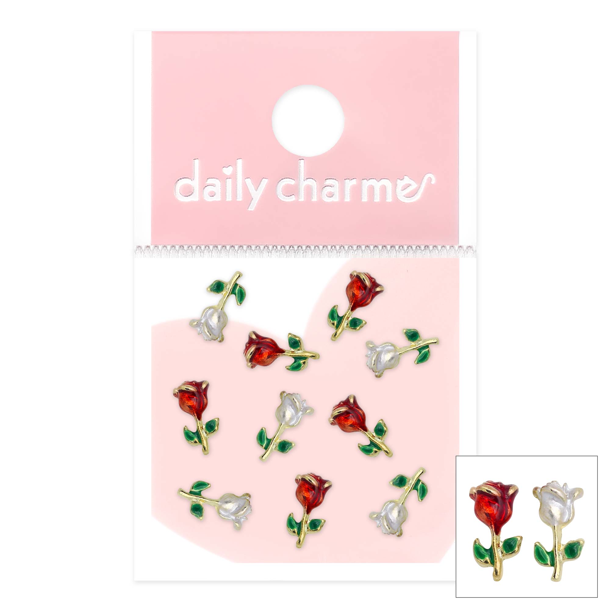 Enchanted Rose Enamel Charms Mix Nail Art Red White Valentine