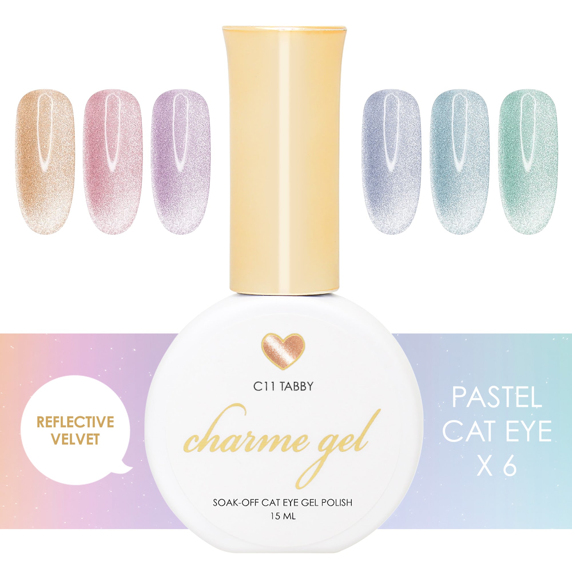 Charme Gel Pastel Velvet Cat Eye Collection / 6 Colors Charme Gel Pastel Velvet Cat Eye Collection / 6 Colors Magnetic Nail Polish Pink Gold Purple Green Spring Summer Trend
