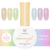 Charme Gel Twinkle Fairy Iridescent Flash Collection / 6 Colors Pastel Beige Yellow Green Blue Purple Pink