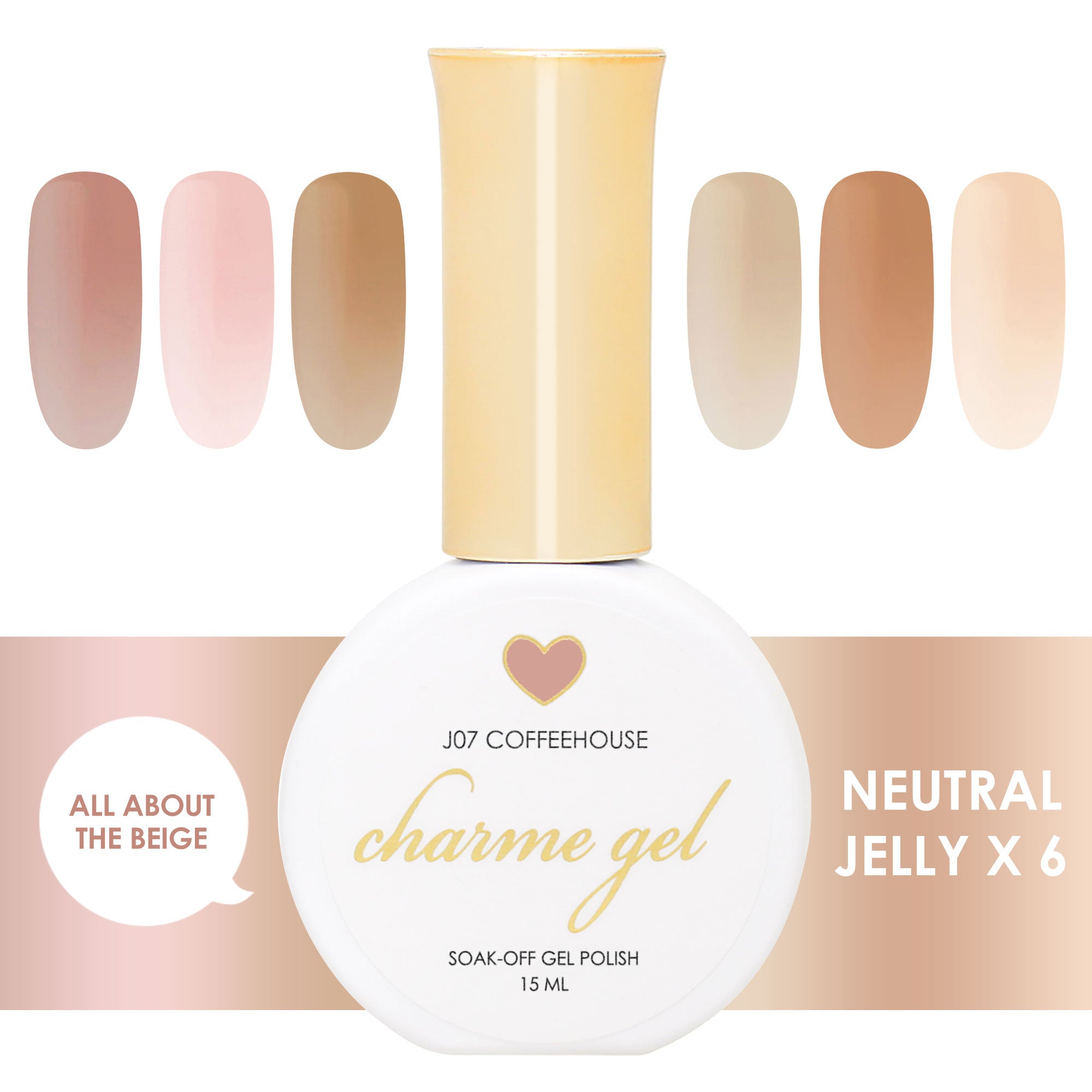 Charme Gel Neutral Jelly Collection / 6 Colors Charme Gel Neutral Jelly Collection / 6 Colors Light Dark Beige Nail Polish Sheer Milky Quality HEMA Free