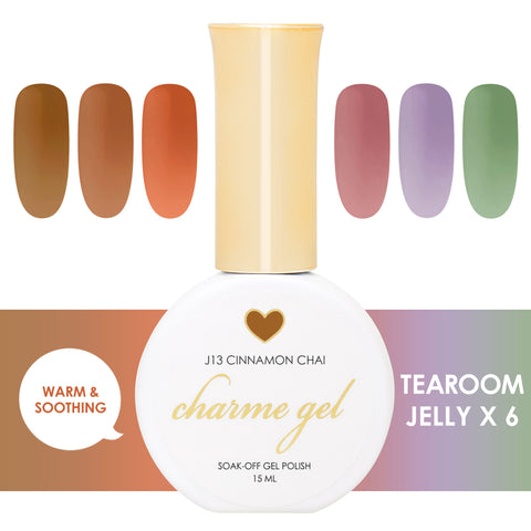 Charme Gel Tearoom Jelly Collection / 6 Colors Dark Beige Brown Red Purple Green Nail Polish Fall 2023 Trend