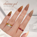 Charme Gel Tearoom Jelly Collection / 6 Colors Dark Beige Brown Red Cinnamon Chai Dark Beige Green Nail Polish Fall 2023 Trend