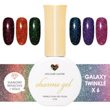 Charme Gel Galaxy Holo Twinkle Flash Collection | Holographic Twinkle Flash Gel 6 Colors | Dark Burgundy | Dark Orange| Dark Green | Dark Blue | Dark Purple | Plum Purple