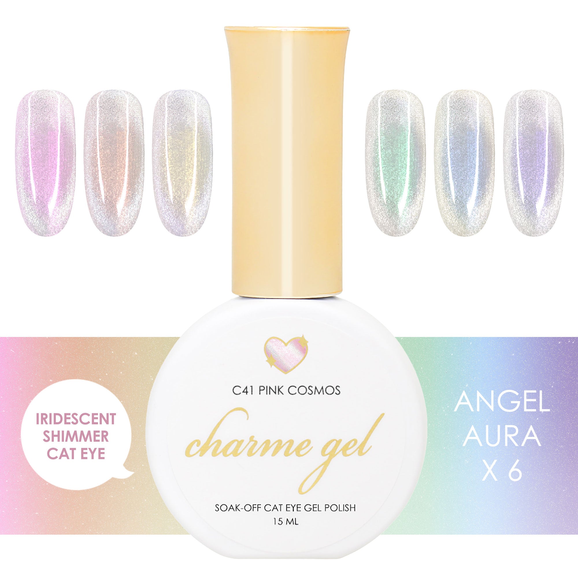 Charme Gel Angel Aura Cat Eye Collection / 6 Colors Charme Gel Angel Aura Cat Eye Collection / 6 Colors Shimmer Pastel Pink Blue Purple Nail Polish Magnetic