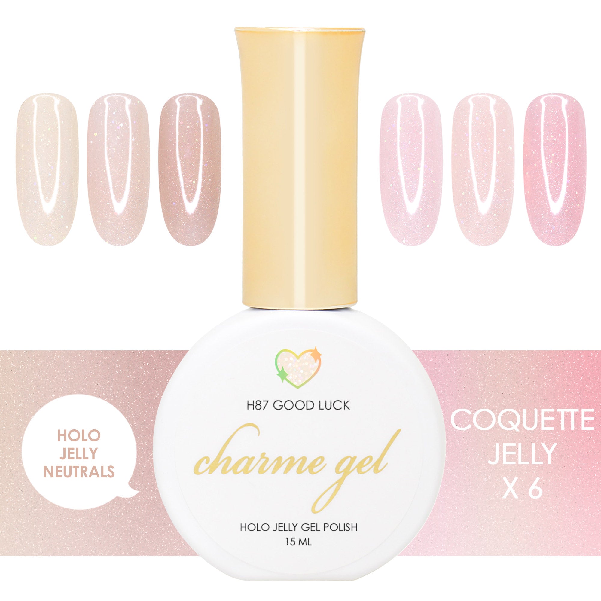 Charme Gel Coquette Holo Jelly Collection / 6 Colors Charme Gel Coquette Holo Jelly Collection Nail Polish Quality Holographic 6 Colors