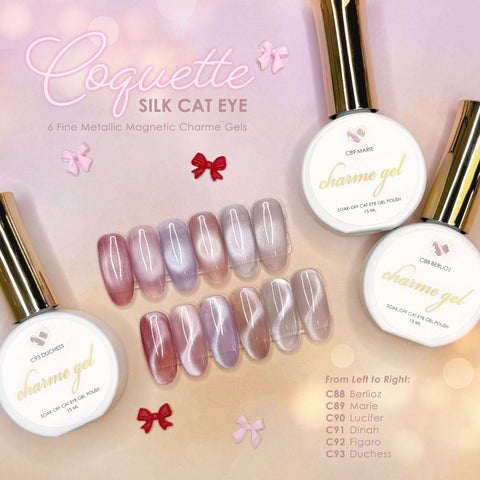 Charme Gel Coquette Silk Cat Eye Collection / 6 Colors Fine Satin Magnetic Nail Polish Pink Purple Beige Neutral Trend Soft