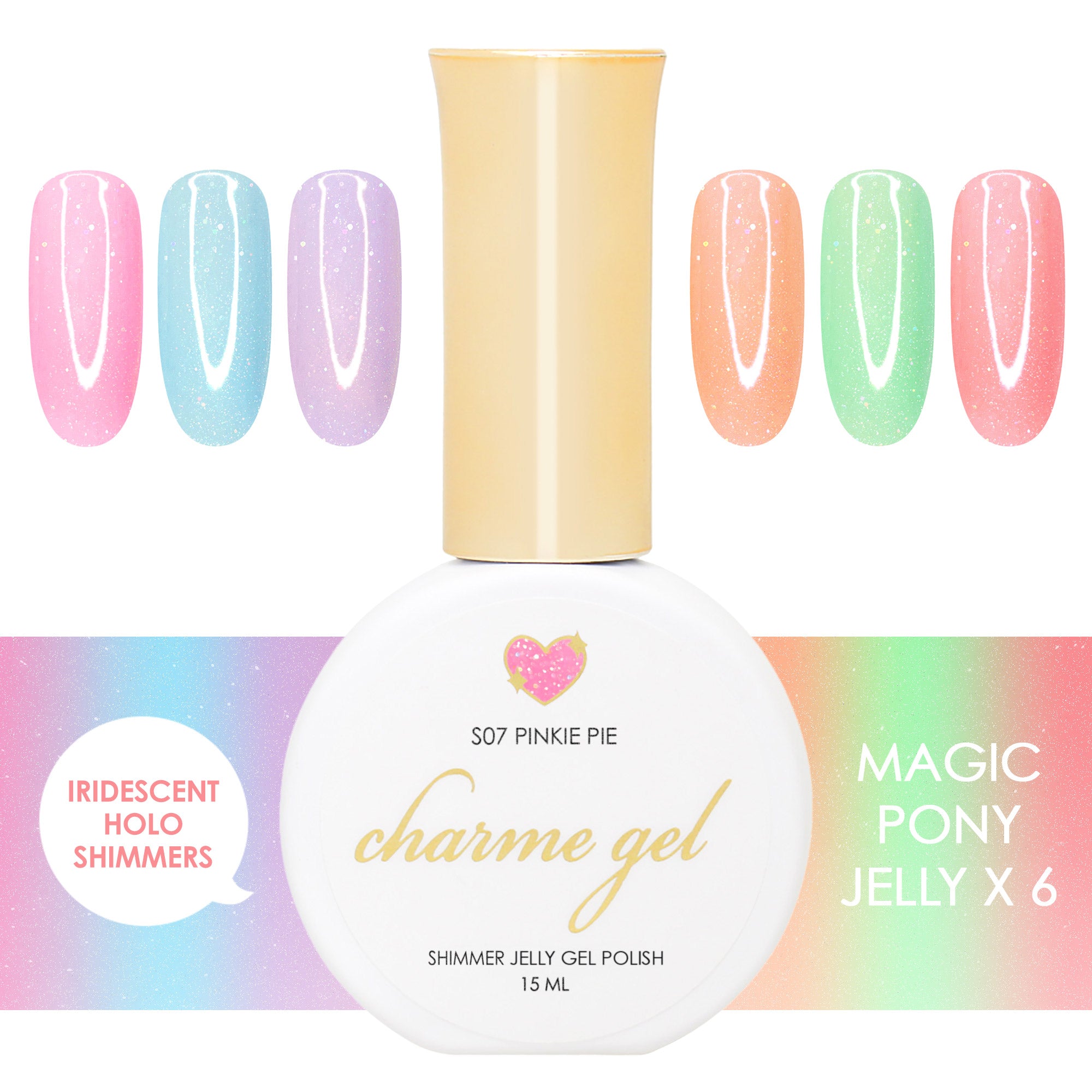 Charme Gel Magic Pony Shimmer Jelly Collection / 6 Colors Charme Gel Magic Pony Shimmer Jelly Collection / 6 Colors Iridescent Holo Nail Polish Summer Trend 2024