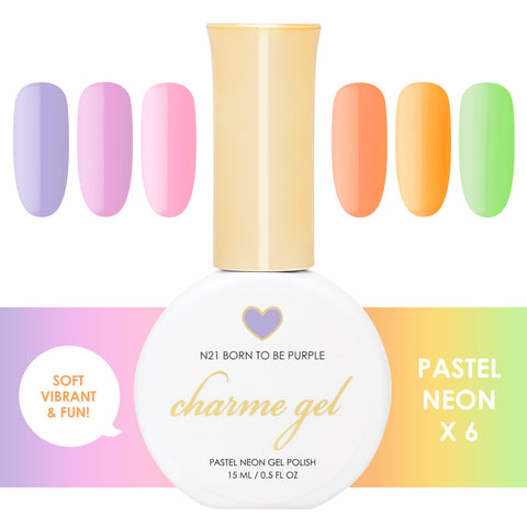Charme Gel Pastel Neon Collection / 6 Colors Rainbow Nail Polish Bright Fun Spring