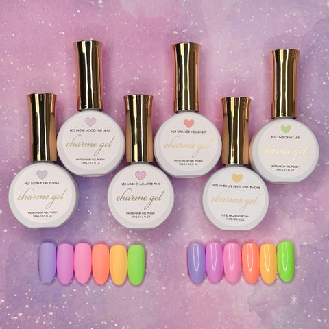 Charme Gel Pastel Neon Collection / 6 Colors Rainbow Nail Polish Bright Fun Spring