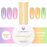Charme Gel Aurora Flakes Collection / 6 Colors / Spring Shimmer Easter Iridescent Nail Polish