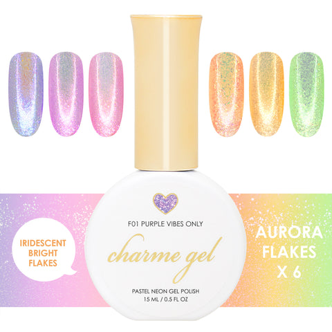 Charme Gel Aurora Flakes Collection / 6 Colors / Spring Shimmer Easter Iridescent Nail Polish