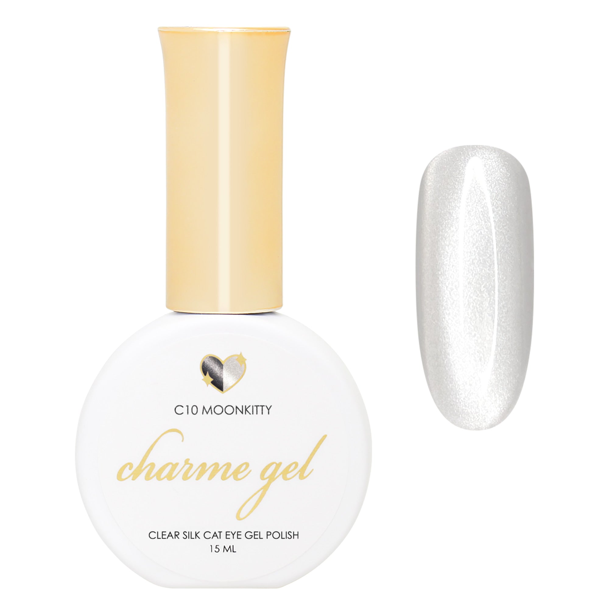 Charme Gel / Cat Eye C10 Moonkitty Charme Gel / Cat Eye C10 Moonkitty Silk Silver White Translucent Magnetic Glass Nail Gel Polish Clear