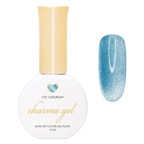 Charme Gel / Cat Eye C31 Caturday Aqua Blue Magnetic Velvet Nail Polish Bright Summer Trend