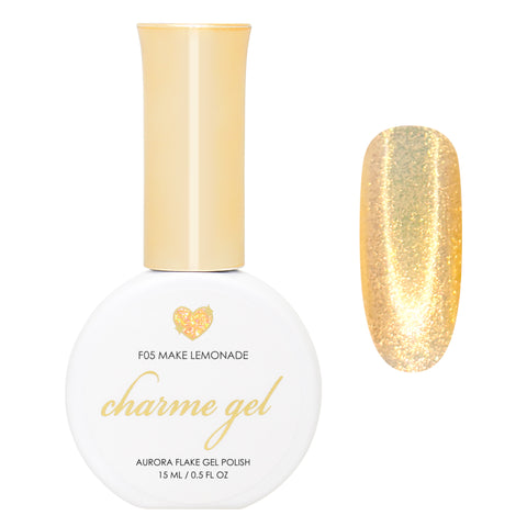Charme Gel / Fairy Flakes F05 Make Lemonade / Yellow Shimmer Nail Polish / Glitters / Spring / Easter