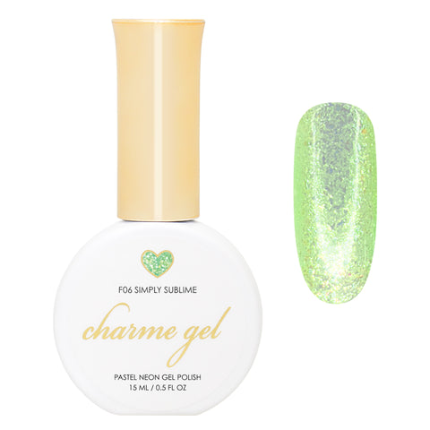 Charme Gel / Fairy Flakes F06 Simply Sublime / Lime Green Glitter Shimmer Nail Polish / Spring / Easter