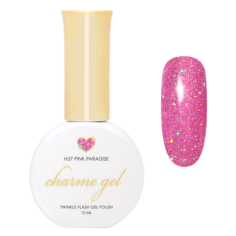 Charme Gel / Rainbow Holo Twinkle H37 Pink Paradise Hot Bright Nail Polish Trend 2024