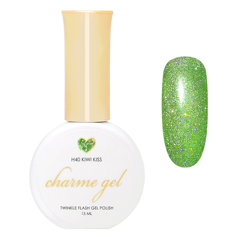 Charme Gel / Rainbow Holo Twinkle H40 Kiwi Kiss Green Nail Polish Holographic Sparkles
