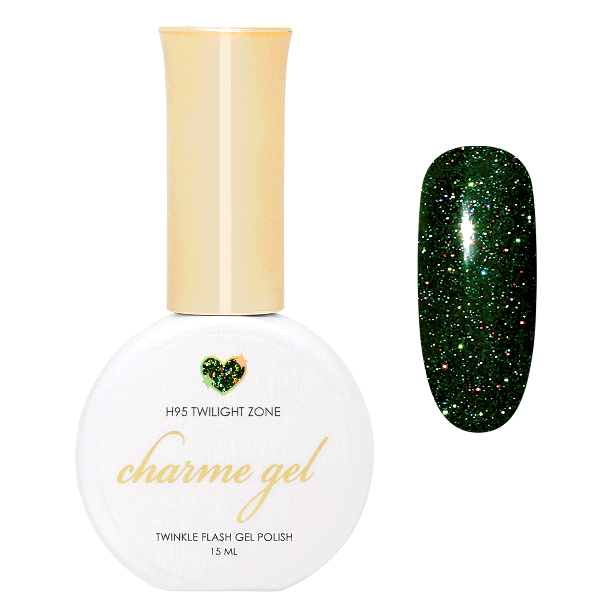 Charme Gel / Galaxy Holo Twinkle Flash H95 Twilight Zone Charme Gel H95 Twilight Zone | Dark Green Holographic Twinkle Flash Gel