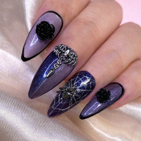 Metallic Spider / Gunmetal - Creepy Crawly Creature Bug Halloween Nail Art Decor