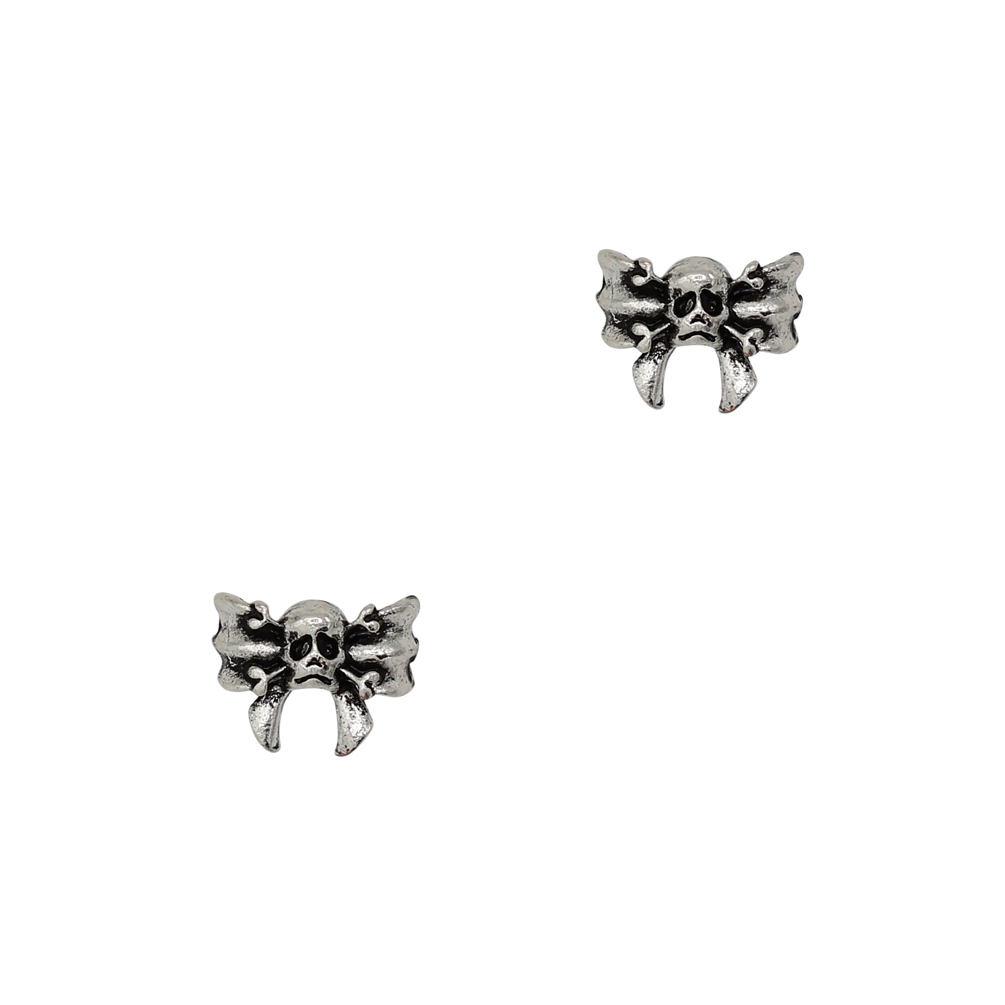 Dainty Skull Bow / Silver Tiny Halloween Nail Charm Dainty Skull Bow / Silver Vintage Coquette Cute