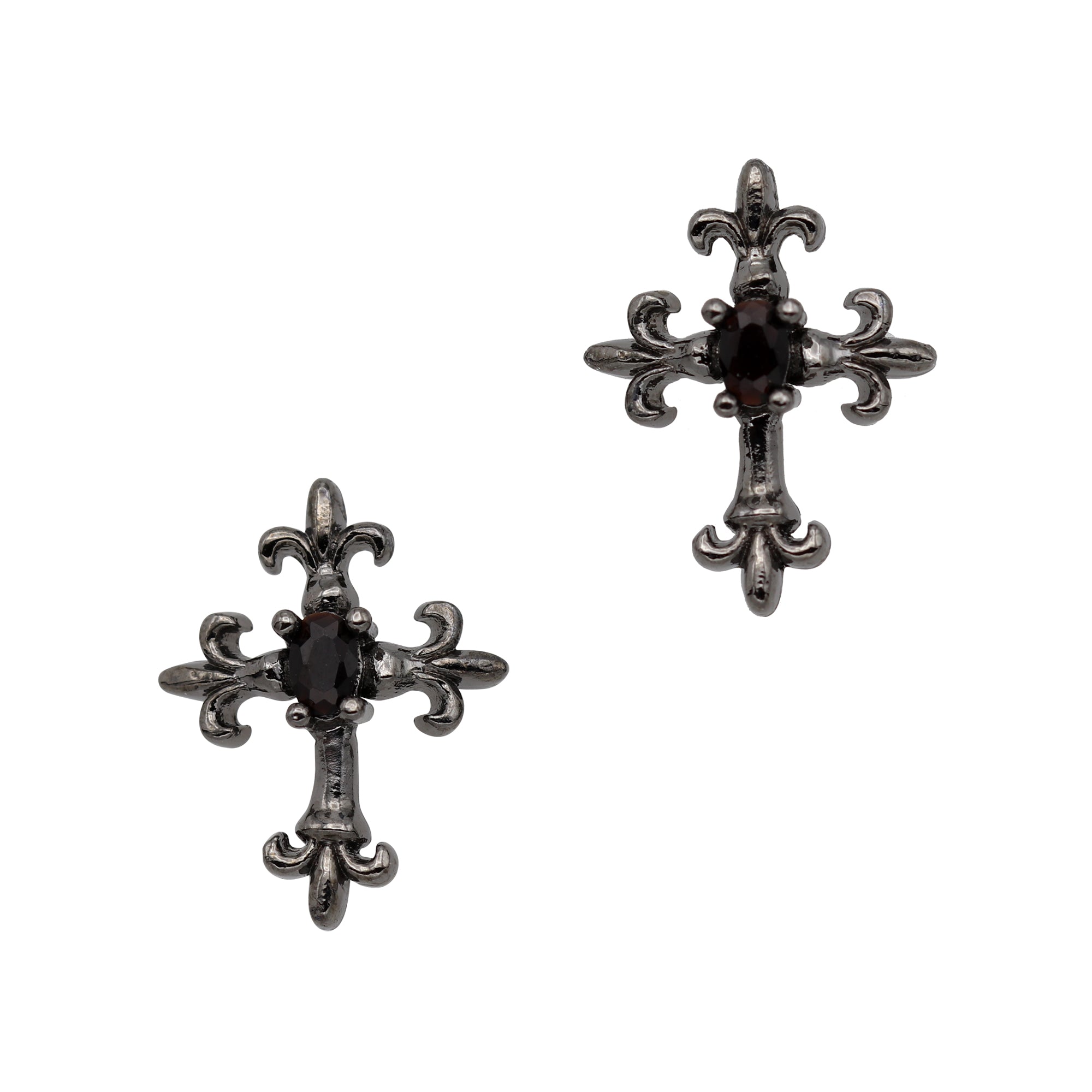Cross Fleury / Zircon Charm / Gunmetal Fleur de-lys Cross / Zircon Charm / Black Gunmetal Goth Rock Nail Art Design