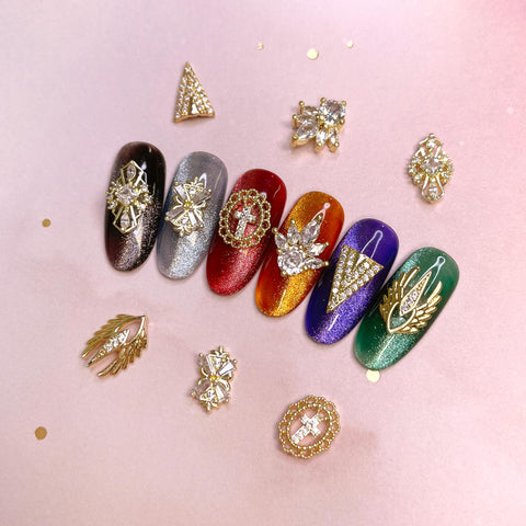Rococo Sigil / Zircon Charm / Gold Nail Jewelry Art Deco Abstract Quality Bling