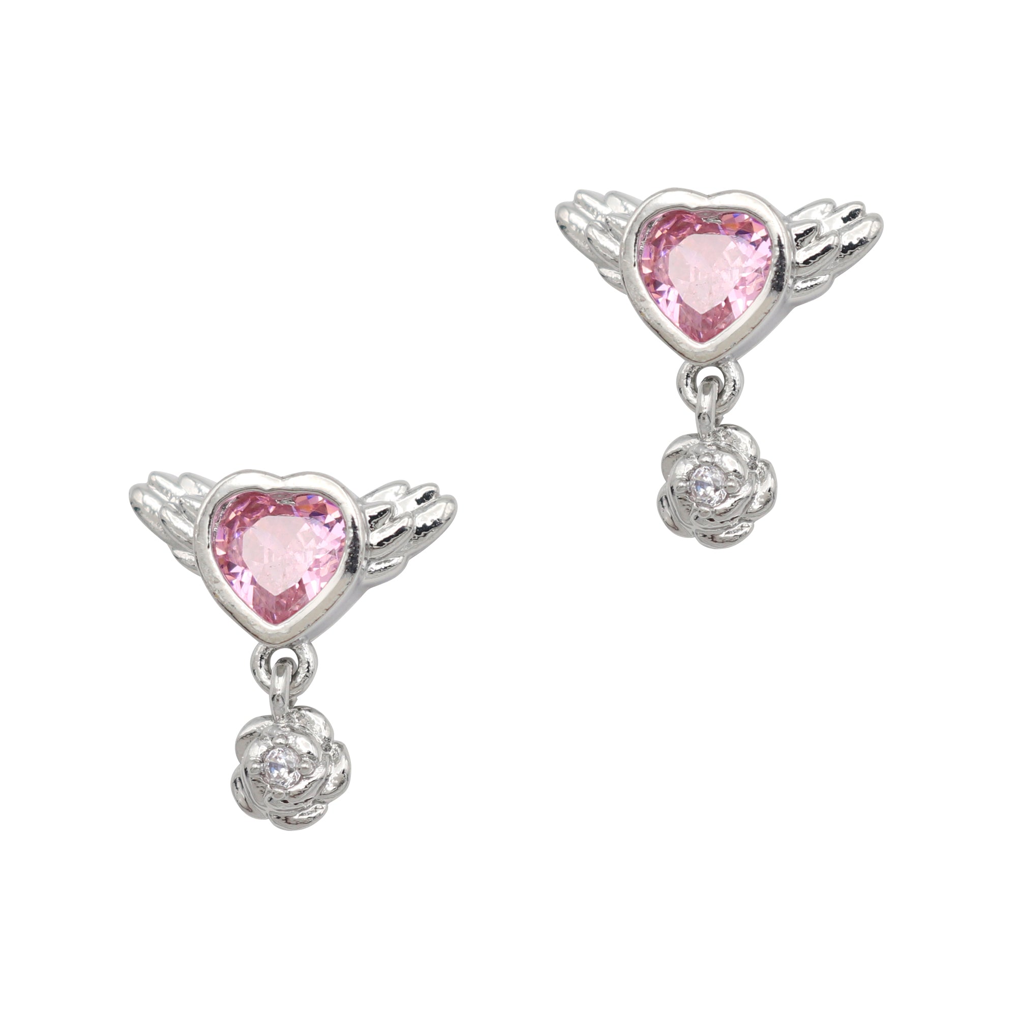 Winged Heart Dangle / Zircon Charm / Silver / Pink Winged Heart Dangle / Zircon Charm / Silver / Pink Cute Valentine