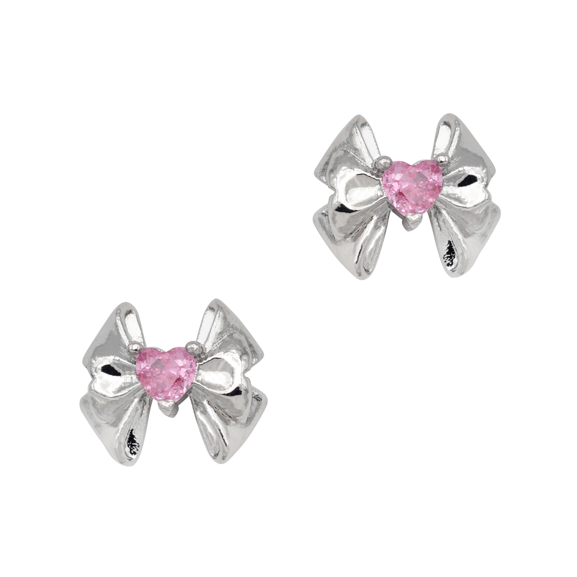 Romantic Heart Bow/ Zircon Charm / Silver / Pink Romantic Heart Bow/ Zircon Charm / Silver / Pink Balletcore Nail Decor