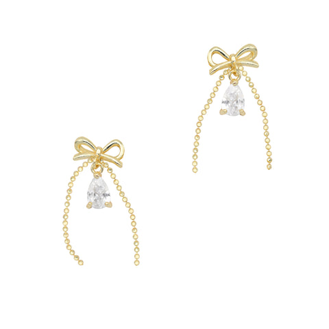 Lovely Bow Dangle / Zircon Charm / Gold Coquette Nail Art Jewelry