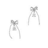 Lovely Bow Dangle / Zircon Charm / Silver Coquette Nail Art Jewelry