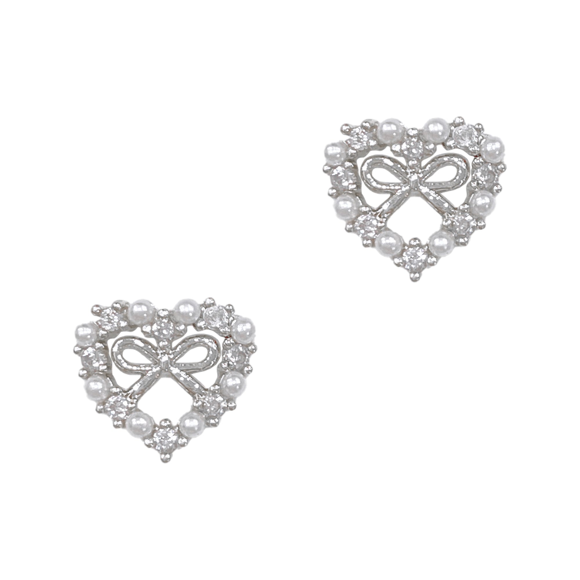 Embedded Bow Heart Frame / Zircon Charm / Silver Embedded Bow Heart Frame / Zircon Charm / Silver Coquette Nail