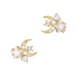 Crystal Star and Moon Cluster / Zircon Charm / Gold Nail Jewelry 3D Decor Celestial