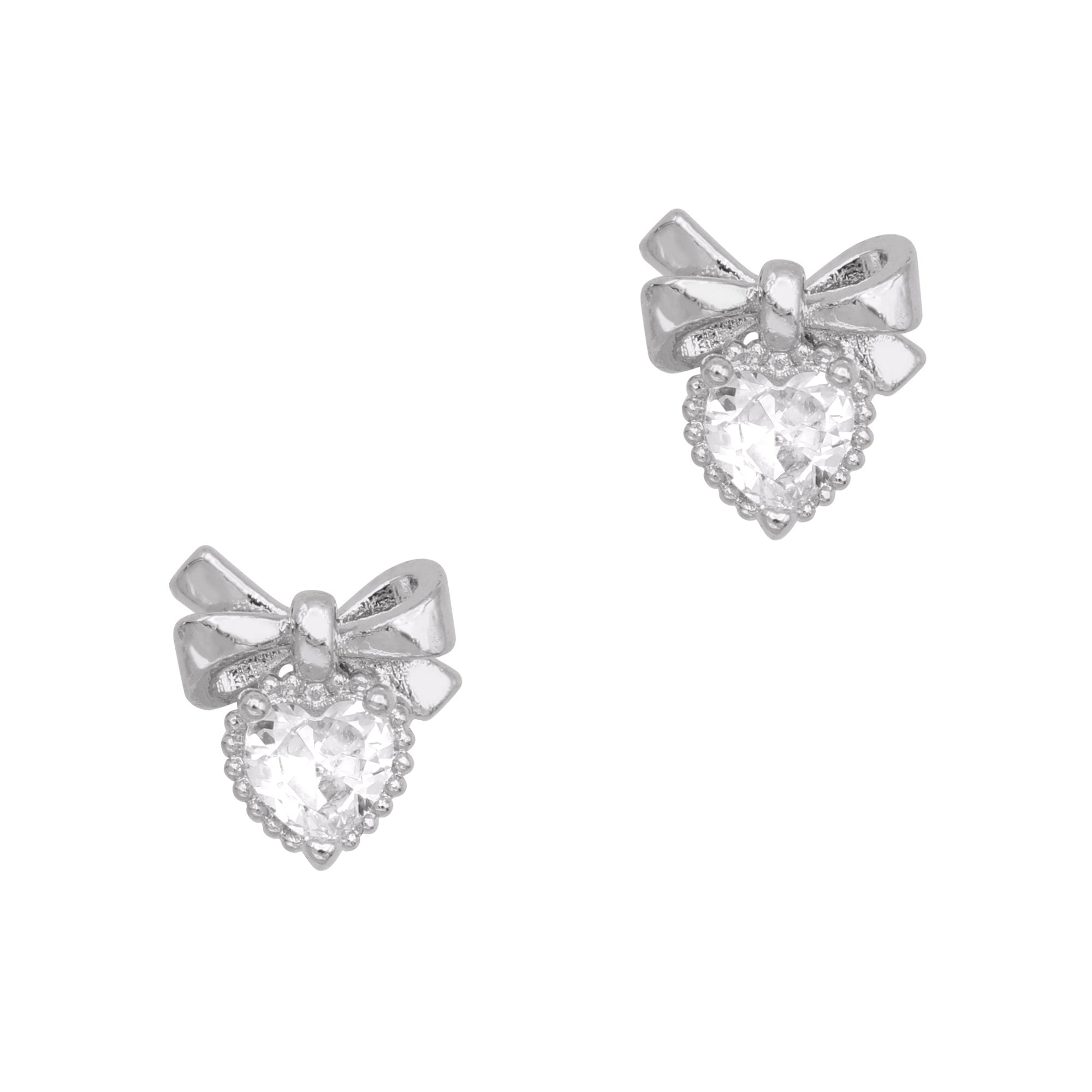 Lovely Bow Heart / Zircon Charm / Silver Lovely Bow Heart / Zircon Charm / Silver Nail Jewelry Coquette Cute