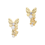 Nail Jewelry 3D Pearly Butterfly Dangle / Zircon Charm Gold Bling Crystal