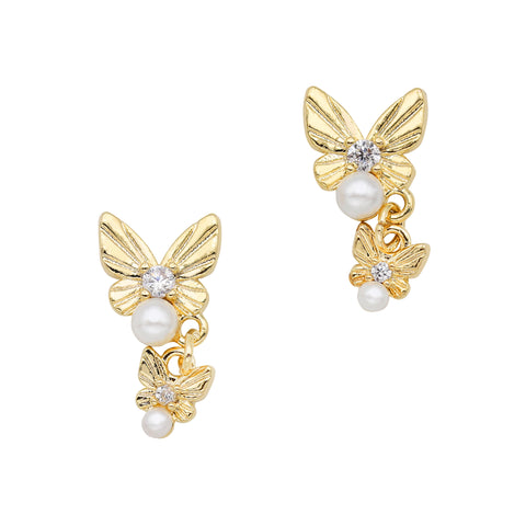 Nail Jewelry 3D Pearly Butterfly Dangle / Zircon Charm Gold Bling Crystal