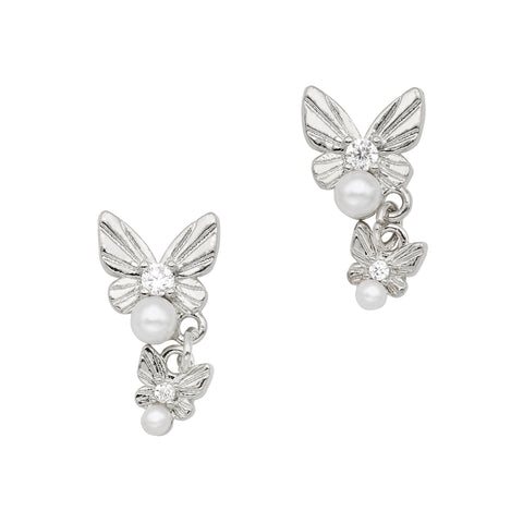 Nail Jewelry 3D Pearly Butterfly Dangle / Zircon Charm Silver Bling Crystal