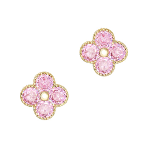 Large Clover / Zircon Charm / Pink / Gold