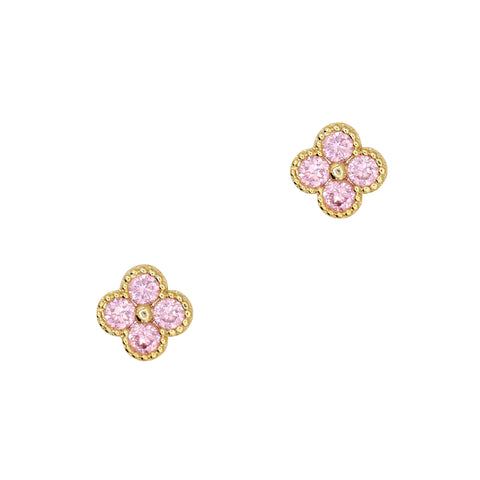 Small Clover / Zircon Charm / Pink / Gold