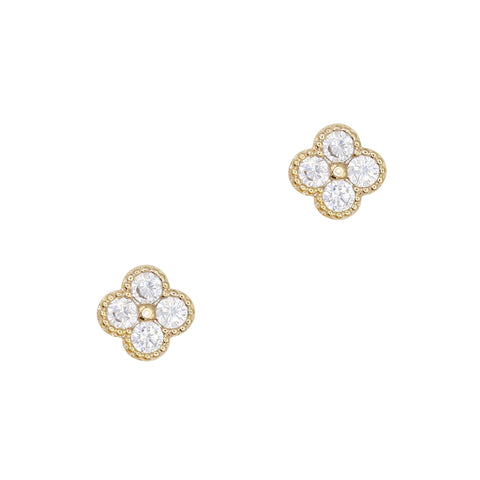 Lucky Nail 3D Small Clover / Zircon Charm / Gold / White Gems