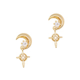 Moonlit Moon Star Nail Dangle / Zircon Charm / Gold 3D Celestial Cute