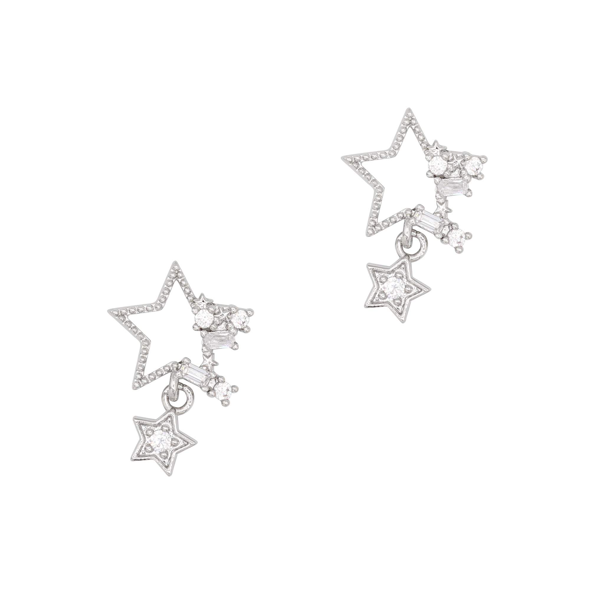 Star Frame Dangle / Zircon Charm / Silver Star Frame Dangle Nail Zircon Charm / Silver 3D Design Celestial Cute Manicure