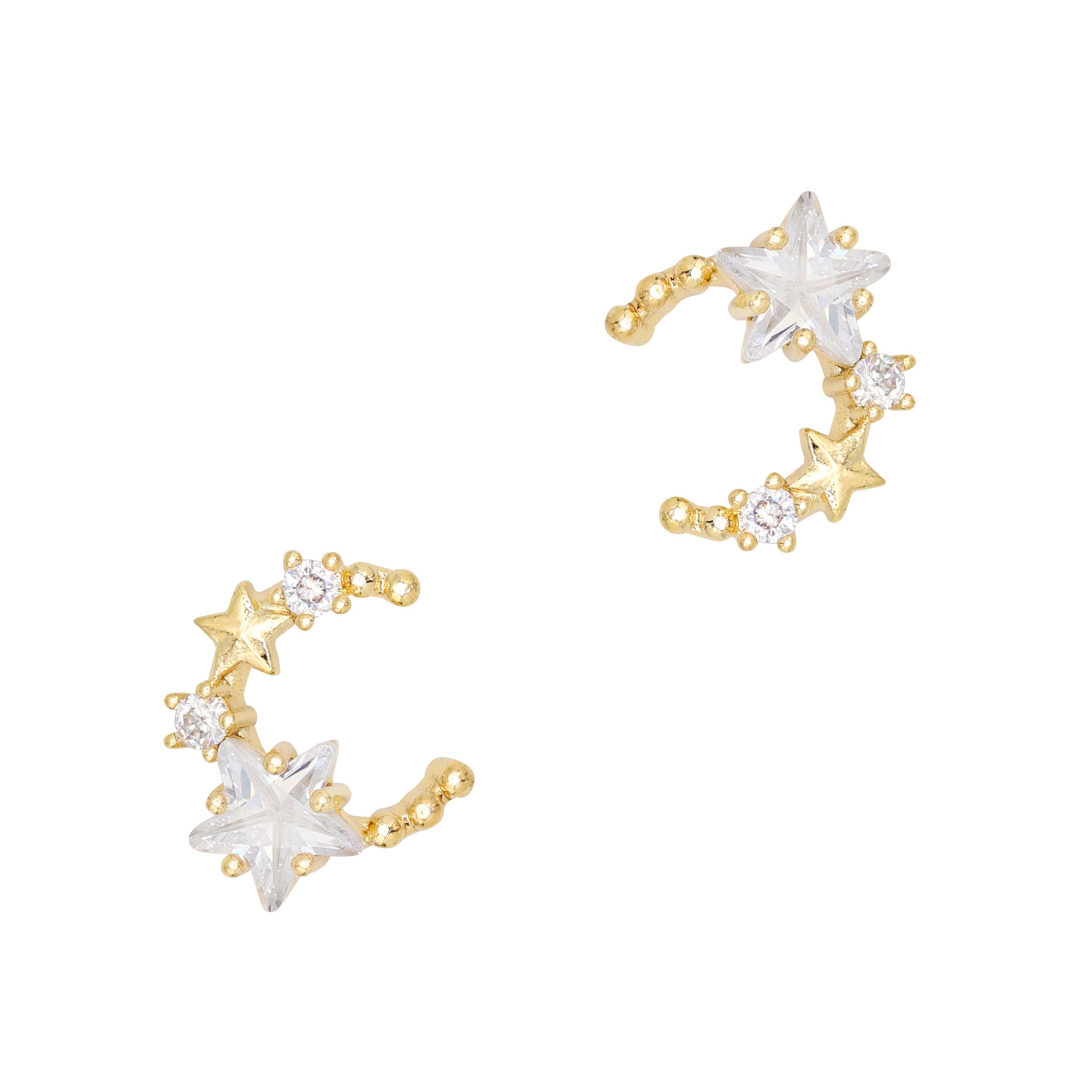 Starlit Crescent / Zircon Charm / Gold Starlit Crescent Nail Moon Stars Zircon Charm / Gold 3D Trend Manicure Cute Bling