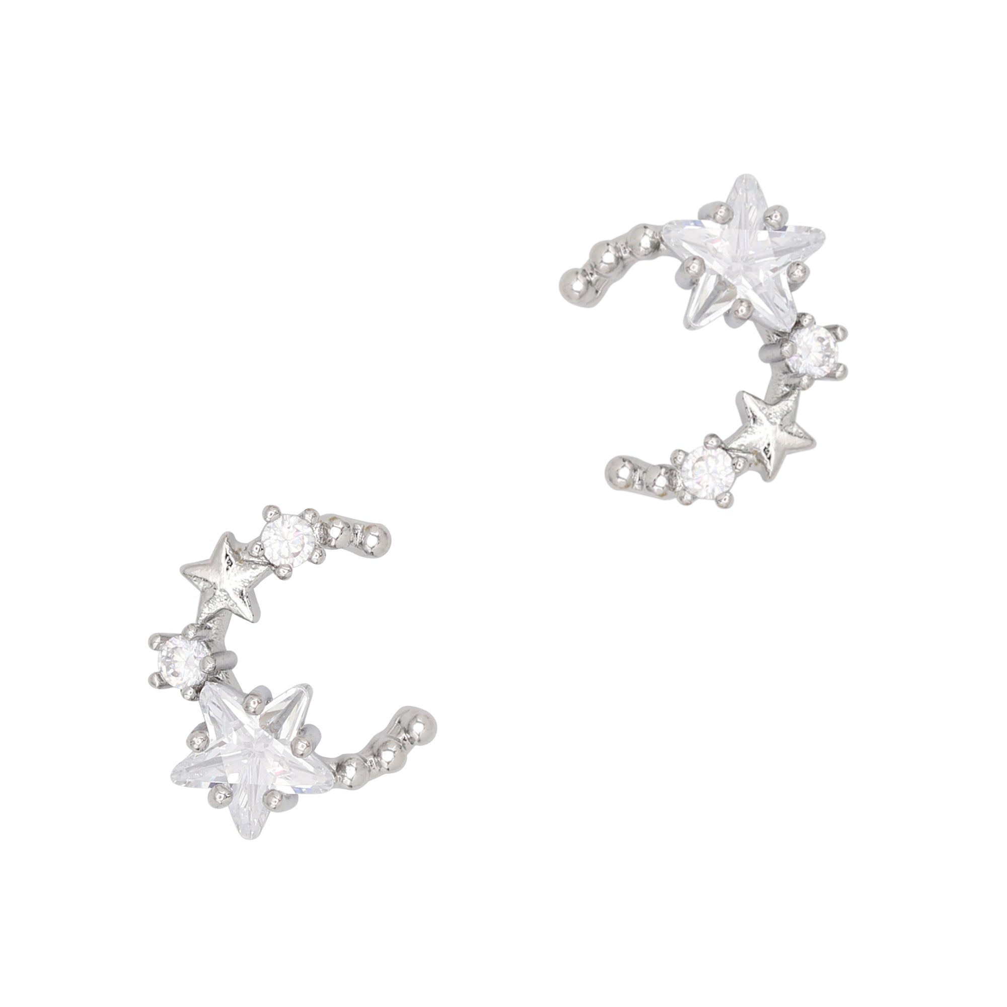 Starlit Crescent / Zircon Charm / Silver Starlit Crescent Nail Moon Stars Zircon Charm / Silver 3D Trend Manicure Cute Bling
