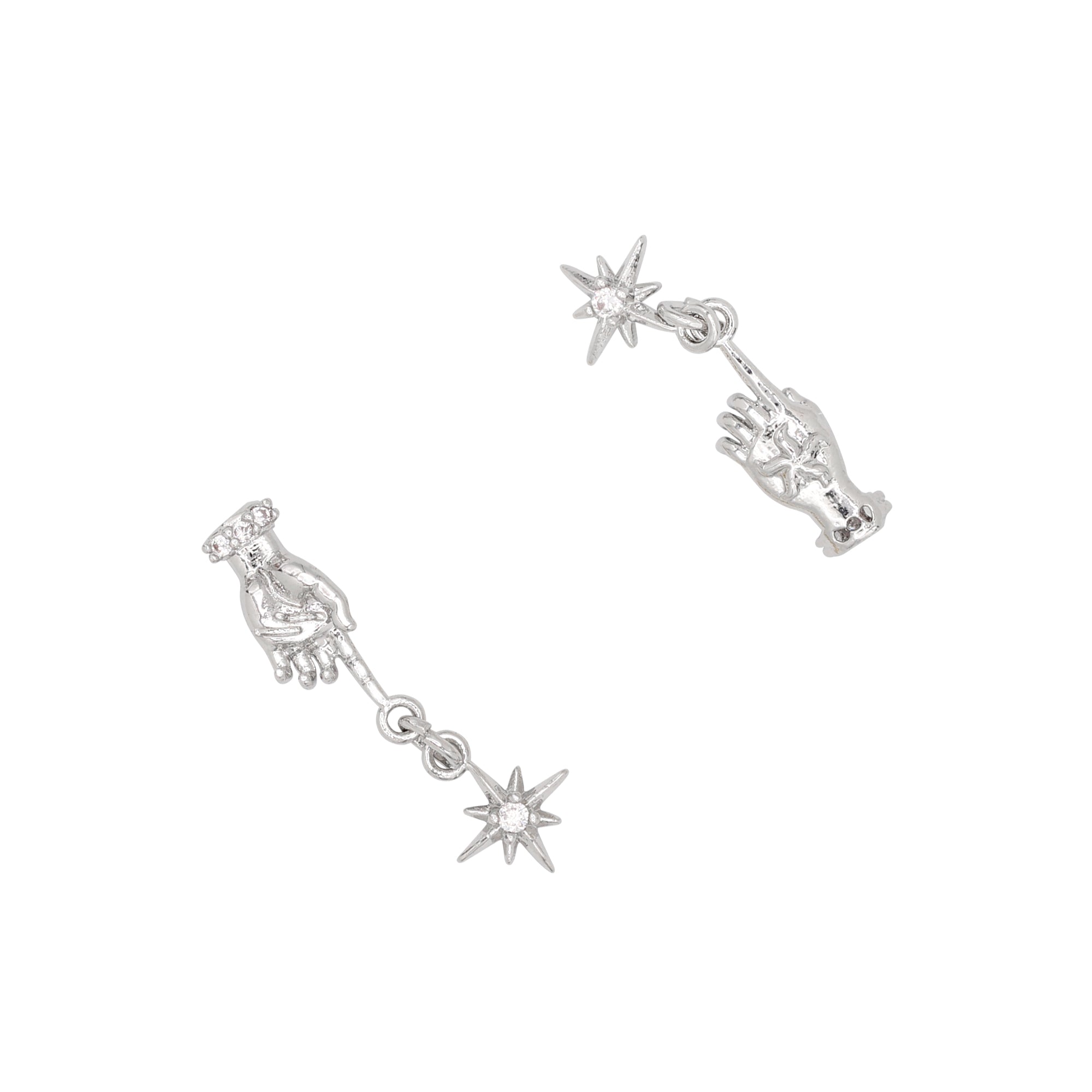 Cosmic Hand Dangle / Zircon Charm / Silver Cosmic Star Sparkle Hand Dangle Nail Zircon Charm 3D Silver Jewelry Mystical Celestial Trendy Crystal
