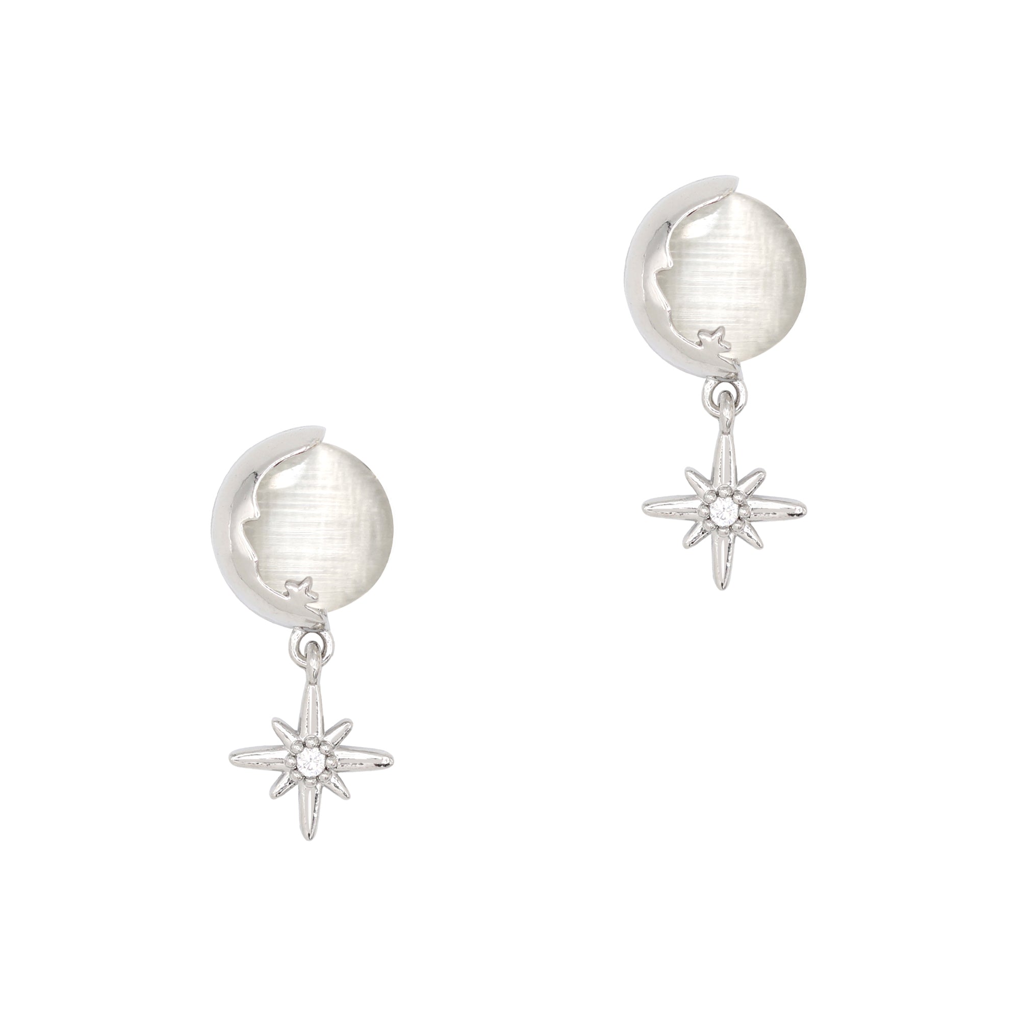 Moonbeam Dangle / Zircon Charm / Silver Moonbeam Dangle Nail Zircon Charm Moon Star Sparkle Crystal 3D Celestial Silver