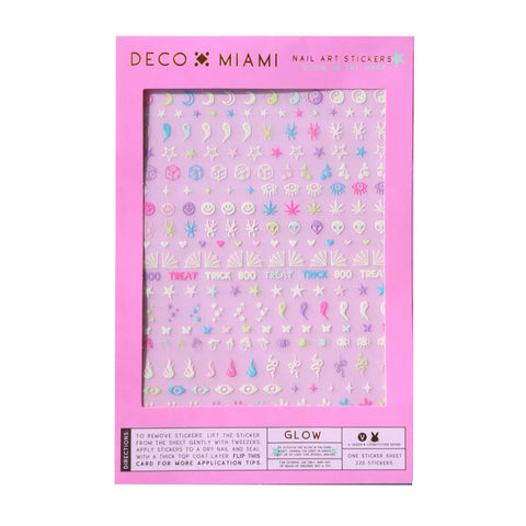 Deco Miami Nail Art Stickers / Glow in the Dark, 420 Ghosts, Halloween, Retro Flame Butterfly Star Alien Spider Webs Stars