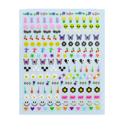 Deco Miami Nail Art Stickers / Lulas boba daisy peeps bunnies smiley hearts checkers yin-yang