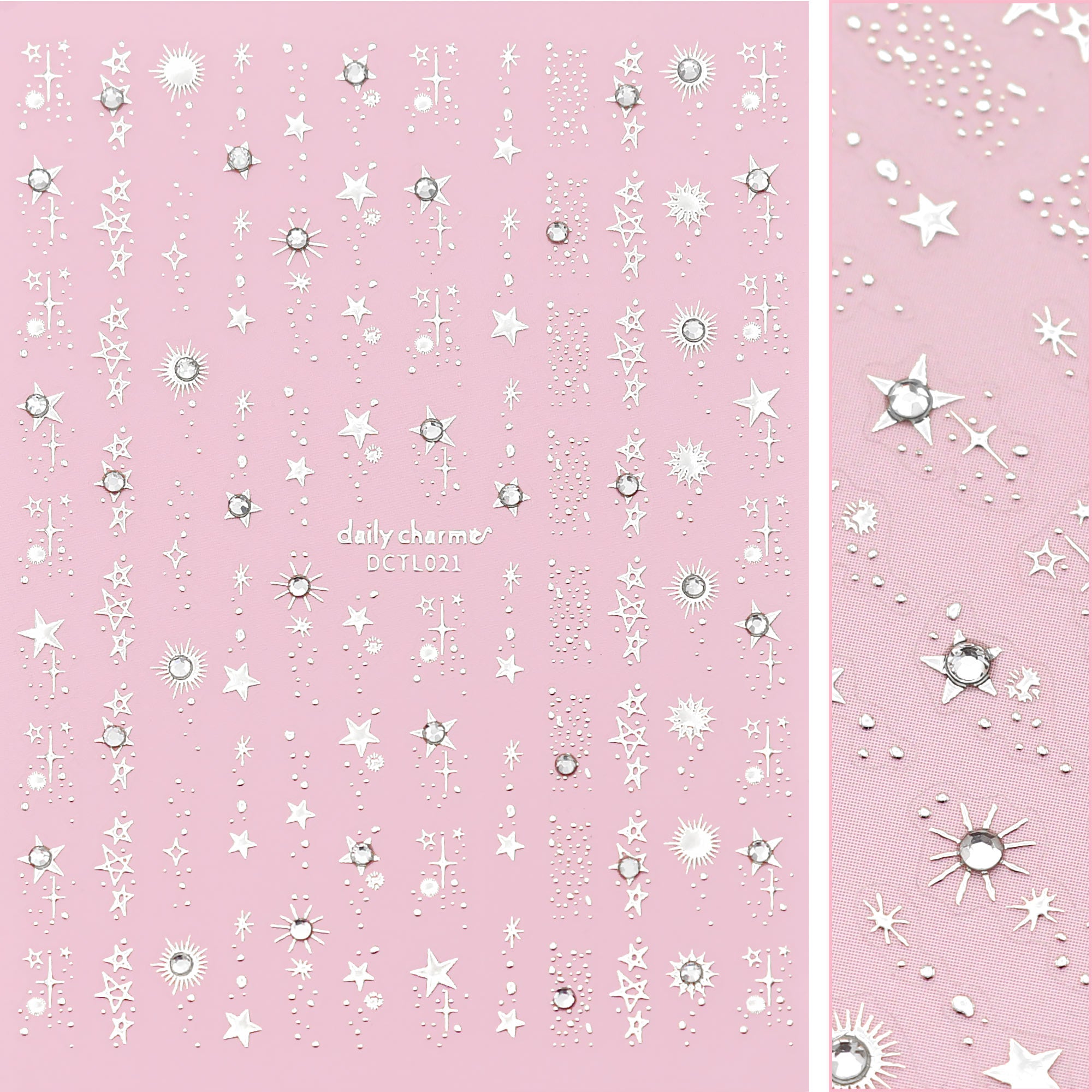 Bejeweled Nail Art Sticker / Starstruck / Silver Bejeweled Nail Art Sticker Stars Galaxy Sparkle Decal 3D Crystal Cute Starstruck / Silver