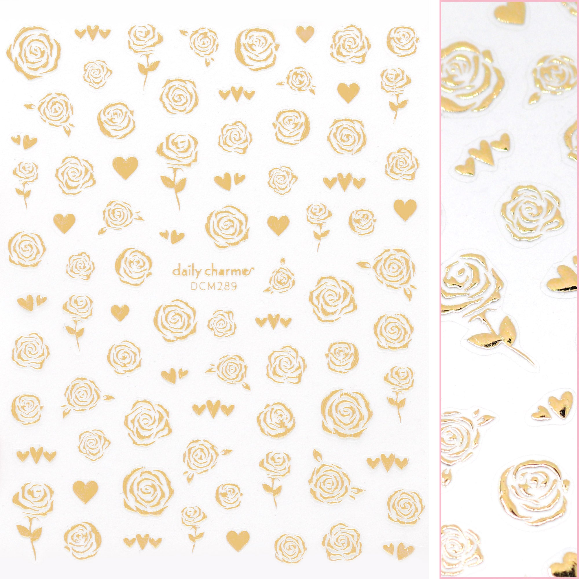 Valentine Nail Art Sticker / Lovestruck Roses / Gold Valentine Nail Art Sticker / Lovestruck Roses Gold Chrome Hearts
